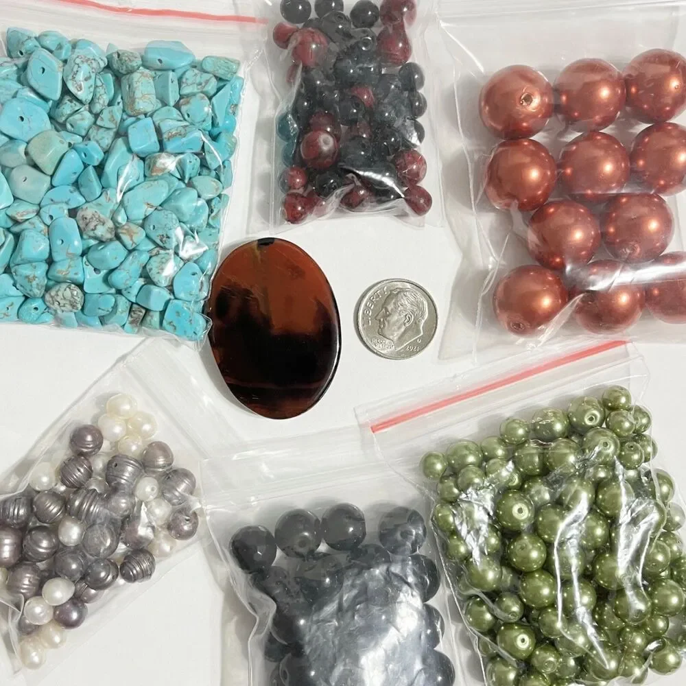 Mixed Lot Stone Rock Glass Beads Boho Jewelry Making Crafts Art Supplies Variety